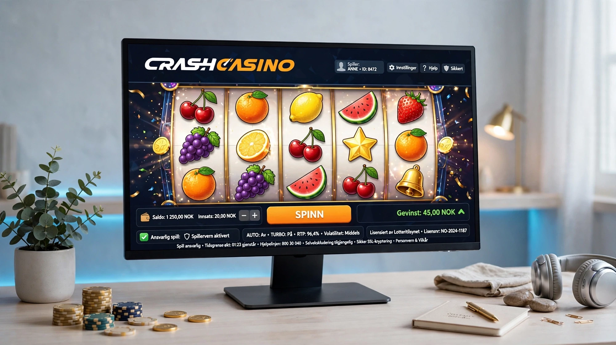 spilleautomater på skjerm CRASH CASINO